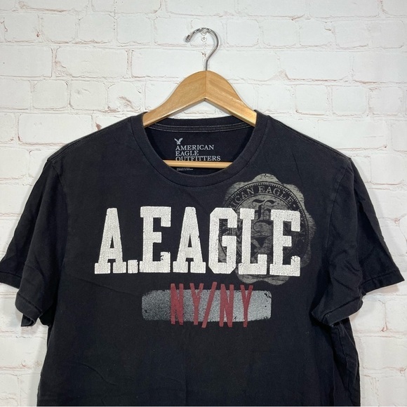 American Eagle T Shirt Mens Large Black Spell Out Logo - Picture 2 of 6